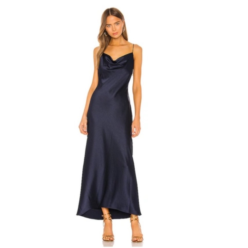 Alice & Olivia Harmony Drapey Slip Maxi Dress In NAVY Size 6